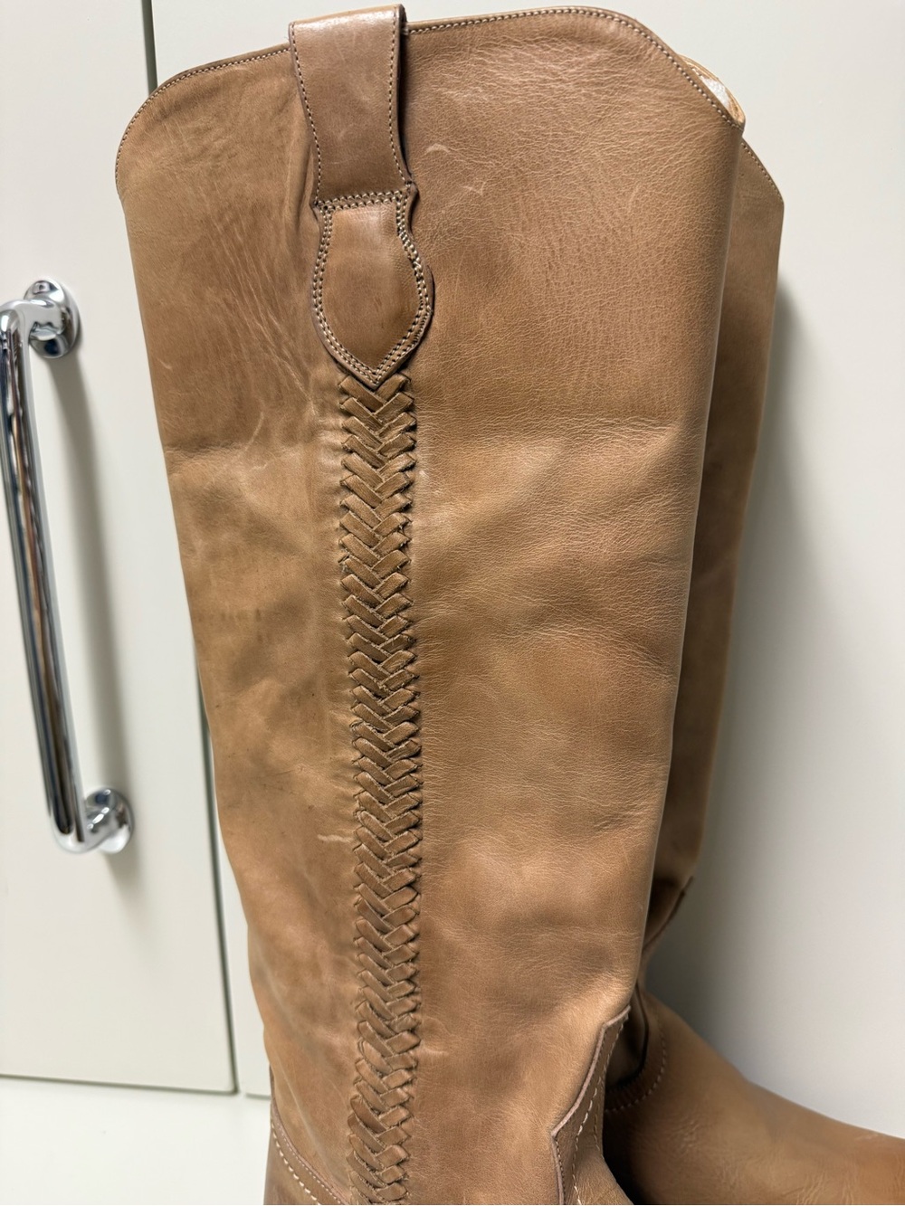Lucchese Tall Shaft Cowboy Boots – Braided Detail – Tan/Camel Leather – Unworn - Picture 13 of 16